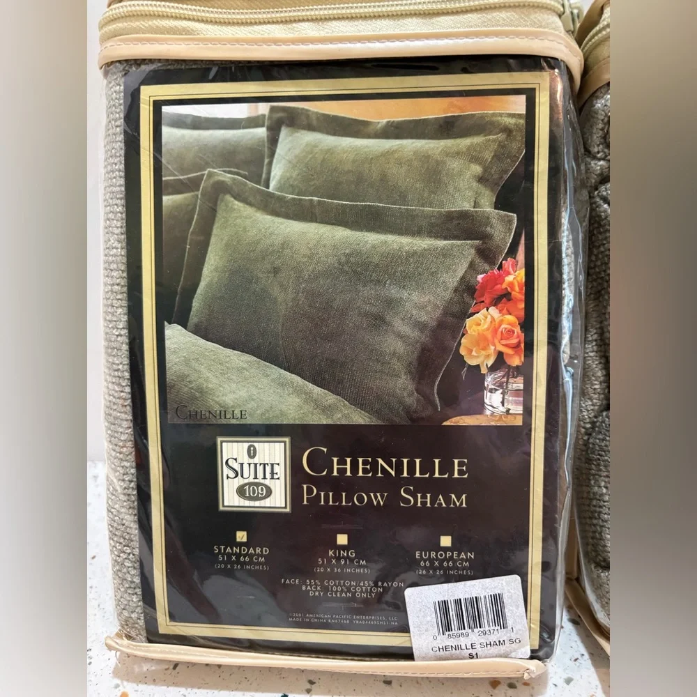2 Chenille Standard‎ Pillow Shams - Sage Green